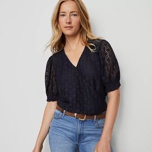 Ann Taylor Navy Lace Blouse